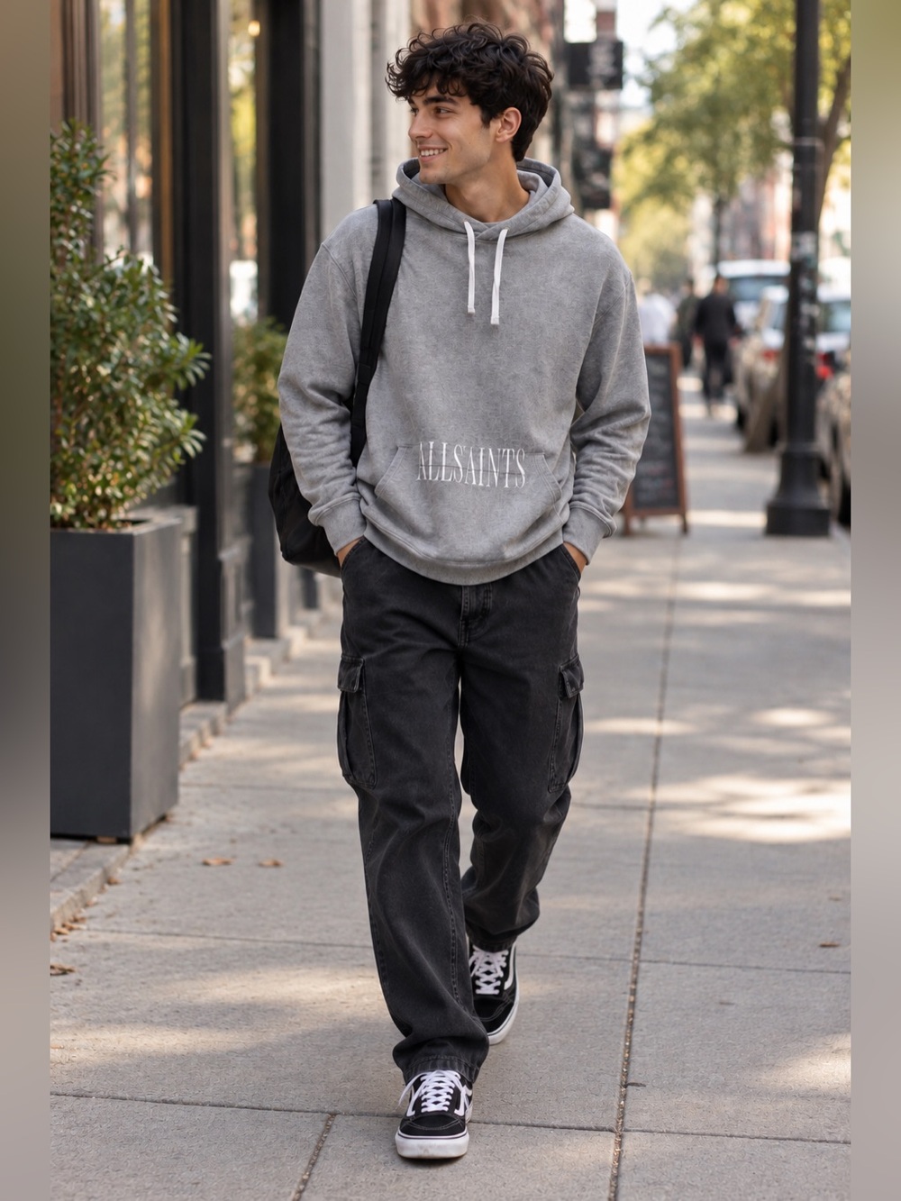 AllSaints Gray Side Zip Hoodie Men’s Small Oversized Cotton